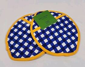 Kate Spade New York 028332828154 2 Lemon Yellow Blue White Check Oven Mitts Pot Holder Nwt
