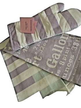 18143 Kate Spade New York 3 Piece Kitchen Set 100% Cotton 2 Towel 28 Inch X17 1 Oven Mitts 13 X7