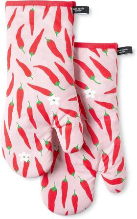 O2021681tdks Kate Spade New York Hot Peppers Oven Mitt 2-pack Set Heat Red/pink