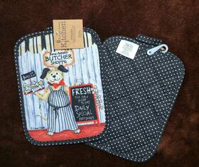 Kay Dee 723886531924 Dog Potholder Set Butcher Shoppe Pattern Nwt