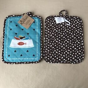Kay Dee Design 2 Potholders Pot Holder Kitchen Cat Bowl Fish Cats Life Cotton
