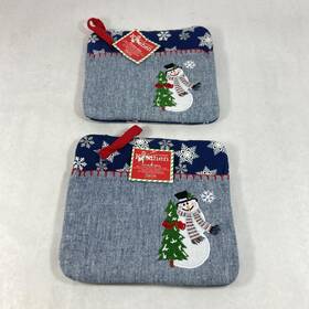 23272 Kay Dee Designs 2 Blue Lori Siebert Snowman And Snowflake Pocket Mitts New