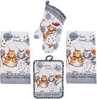 Kay Dee Designs 4 Piece Happy Cat Chef Kitchen Set 2 Terry Towels Oven Mitt Potholder 789603335893