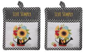Kay Dee Designs 723886568524 Set Of 2 Live Simply Sunflowers In Watering Can Pocket Mitt Farmhouse Potholders