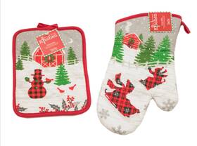 H3085 Kay Dee Designs 3082 Festive Winter Holiday Set Of Matching Oven Mitt And Pot Holder Closeout
