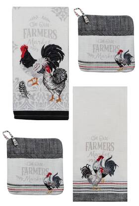 R4160 Kay Dee Designs 4 Piece Farmers Market Country Kitchen Linen Set - 2 Towels And Pocket Mitts