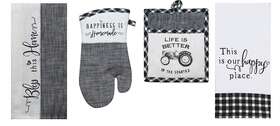 R4190 Kay Dee Designs 4 Piece Black And White Farmhouse Country Kitchen Linen Set - 2 Towels Oven