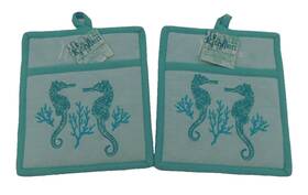 R6232 Kay Dee Designs Seahorses Pocket Mitt Set Of 2 Relax Beachcomber Potholders