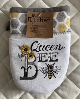 Rn-64597 Kay Dee Designs Queen Bee Sun Flower Yellow And Gray Grabber Mitt Kitchen D Cor New