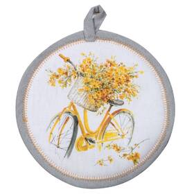 R4892 Kay Dee Sweet Home Bicycle Basket Filled With Yellow Flowers Kitchen Pot Holder