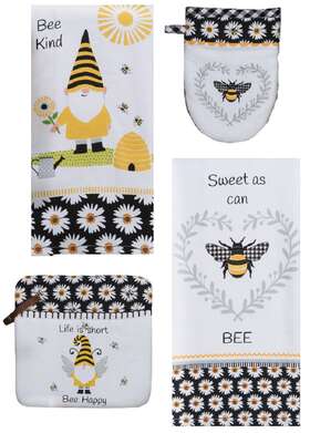 R7176 Kaydeedesigns Kay Dee 4 Piece Gnomes Kitchen Bundle 2 Towels 1 Oven Mitt Grabber