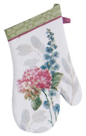 R3515 Kd Pink Green Floral Garden Print White Cotton Kitchen Oven Mitt