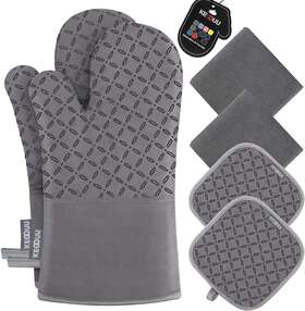 Kegouu 705353846533 6-piece Grey Kitchen Set High Heat Resistant Oven Mitts