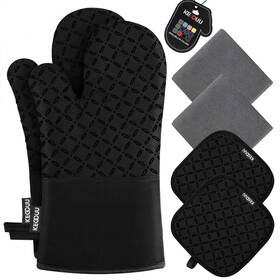 B0874jjght Kegouu Oven Mitts And Pot Holders 6pc Set - High Heat Resistant Non-slip Silicone