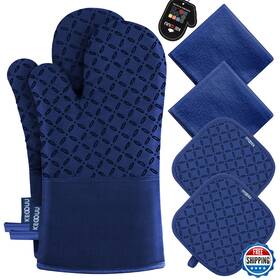 B09syx82xy Kegouu 6pc Oven Mitts And Potholders Set Silicone Non-slip 500 F Extra Long Bl