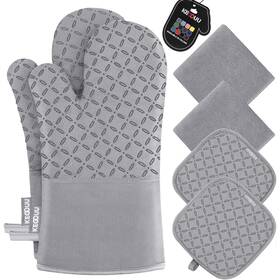 B0dmsw5b9c Kegouu Oven Mitts And Pot Holders 6pc Set - High Heat Resistant 500 F Gray