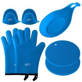 K-7pcss-bl Kft 7-piece Heat Resistant Silicone Oven Mitts And Pot Holders Set Includes Tri