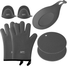 K-7pcss-gy Kft 7-piece Heat Resistant Silicone Oven Mitts And Pot One Size Fits Most Gray