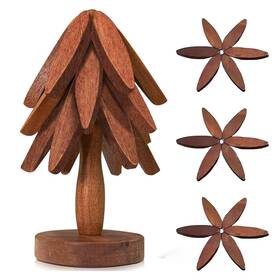 Xbl-swt-003 Kinbrace Wooden Tree-shaped Trivets Set 3 Count Brown Sapele Wood Heat-resist