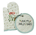 Kiss Me Mistletoe Oven Mitt Happy Holly Days Pot Holder Christmas Set New Nwt