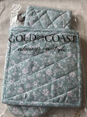 00815w Kitchen Gold Coast 3 Pc. Potholder Green And White Floral Design