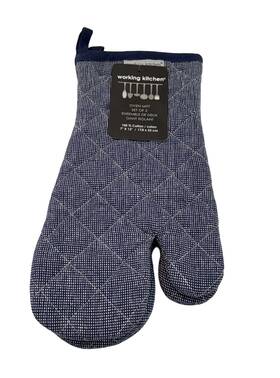 19733-om2-dn Kitchen Working Oven Mitt Set 2 7 Inch X 13 Blue 100% Cotton Quilted Crosshatch