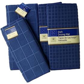 1towel Kitchen Home Collection 4 Piece Set Of Blue 2 Towels Dish Drying Mat