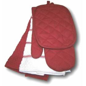 Kitchen 840525098676 Sedona Red White Set Towels Potholders Oven Mitt 5-piece Cotton Nwt
