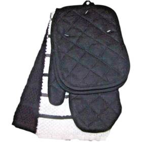 Kitchen 840525098713 Black White Towel Set Of 5 Oven Mitt Potholders Solid Stripe Cotton Gift