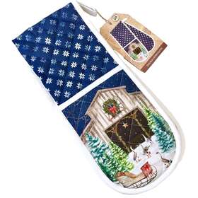 Adom344 Kitchen Michel Double Oven Glove Design Works Cotton Blue Christmas Snow Winter