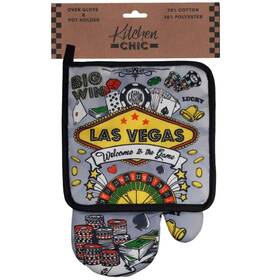 Kitchen Chic 818254026215 Casino Oven Mitt Glove Pot Holder Set Viva Las Vegas Poker Roulette