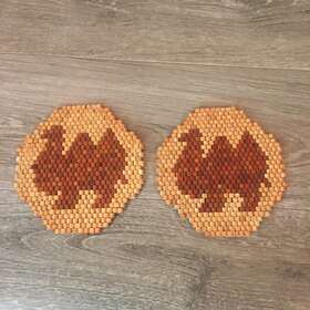Chph-0023 Kitchen Set 2 Wooden Bead Camel Trivets 7 Inch Hot Potholders Counter Lebanon Vtg