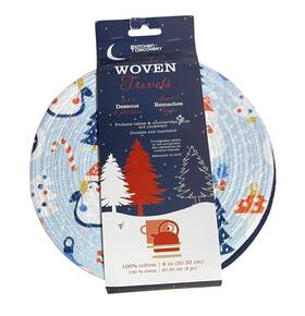 Kitchen Discovery 667199333953 Blue Snowmen Woven Cotton Trivets Set Of 3 Hot Pads 8 In