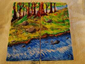 Pot001 Kitchen Table 4 Piece Hand Painted Set By 13 Year Old Artist