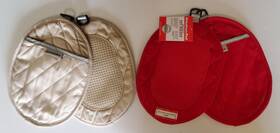 Kitchenaid 028332414340 Set Of 2 Pocket Pot Holders With Silicone Patch Oval Red And Beige Tan
