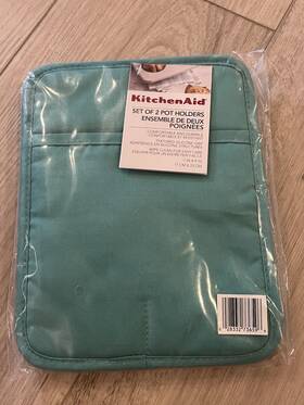 Kitchenaid 028332736596 New Ribbed Soft Silicone Pot Holder 2-pack Teal Green Blue 7 Inch X9
