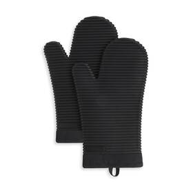 Kitchenaid 028332736862 Ribbed Soft Silicone Oven Mitt Set 7 Inch X13 Onyx Black 2 Count