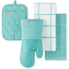 Kitchenaid 028332799997 Quilted Cotton Terry Cloth Oven Mitt Pot Holder 4-pack Set Aqua Sky