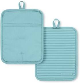 Kitchenaid 028332826648 Ribbed Soft Silicone Pot Holder 2-pack Set 7 Inch X9 Aqua