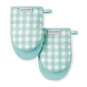 Kitchenaid 028332826679 Gingham Mini Oven Mitts 2-pack Mineral Water