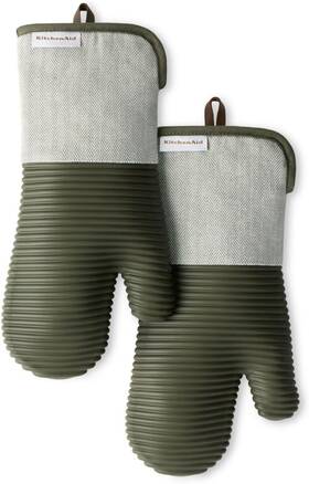 Kitchenaid 028332840415 Evergreen Design Series Herringbone Ribbed Soft Silicone Oven Mitts