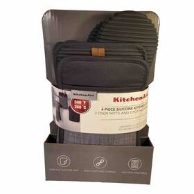 1660979 Kitchenaid Oven Mitts Silicone Kitchen Set Of 2 And Pot Holders Gray 4 Pieces