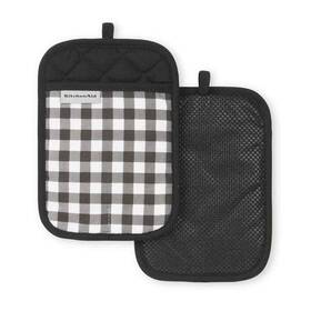 2p017477tdka Kitchenaid Gingham Cotton Onyx Black Pot Holder Set 2-pack