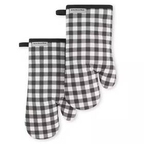 Kitchenaid 313050591504 Gingham Matte Black 7 Inch X 13 Cotton Oven Mitt Set 2-pack