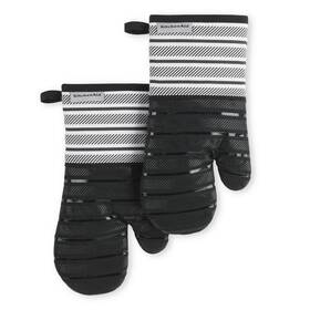 Kitchenaid 313051845897 Albany Matte Black 7 Inch X 13 Cotton Oven Mitt Set 2-pack