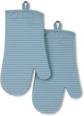 Kitchenaid 313112915910 Ribbed Soft Silicone Oven Mitt 2-pack Set Fog Blue 7.5 Inch X13