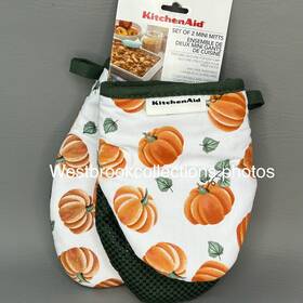3233gdmb1 Kitchenaid Set Of 2 Mini Oven Mitts Fall Pumpkins 100% Cotton Nwt