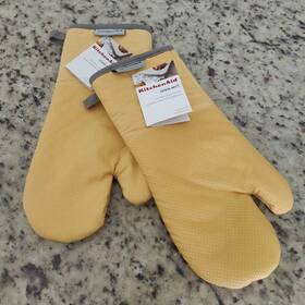 3811699 Kitchenaid Kitchen Aid 2 Piece Large Cotton Silicone Grip Oven Mitt-potholders New Yellow