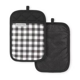 Kitchenaid 445001057067 Gingham Matte Black 7 Inch X 10 Cotton Pot Holder Set 2-pack