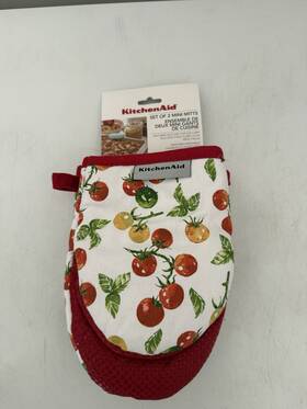 Kcd972smom Kitchenaid 2-piece Mini Oven Mitts Red Tomato Print Textured Silicone Grip